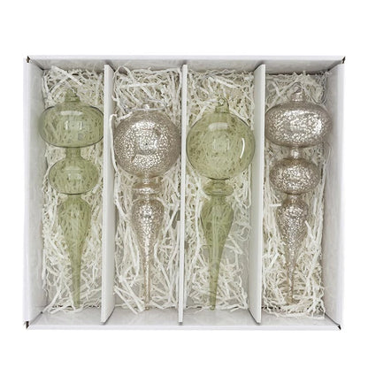 Finial Glass Ornament Set - Green Mist - Large