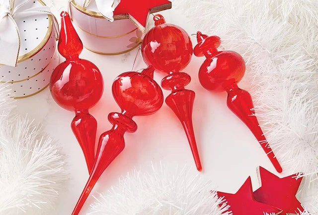Finial Glass Ornament Set - Red - Small