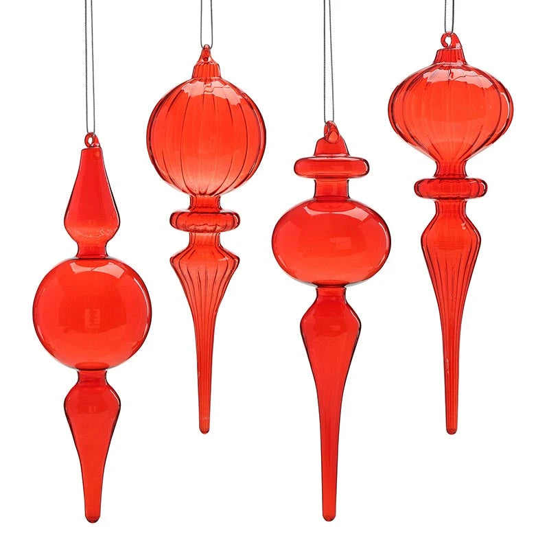 Finial Glass Ornament Set - Red - Small