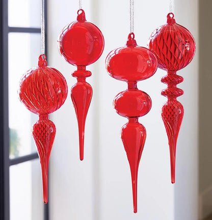Finial Glass Ornament Set - Red - Large