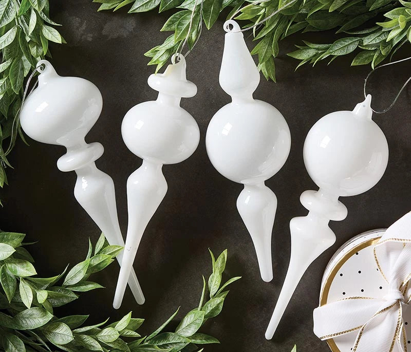 Finial Glass Ornament Set - White - Small