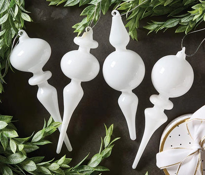 Finial Glass Ornament Set - White - Small