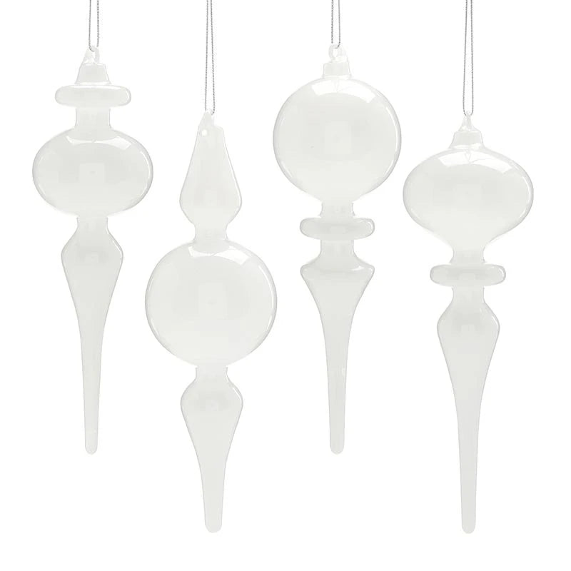 Finial Glass Ornament Set - White - Small