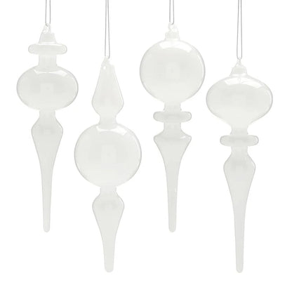Finial Glass Ornament Set - White - Small