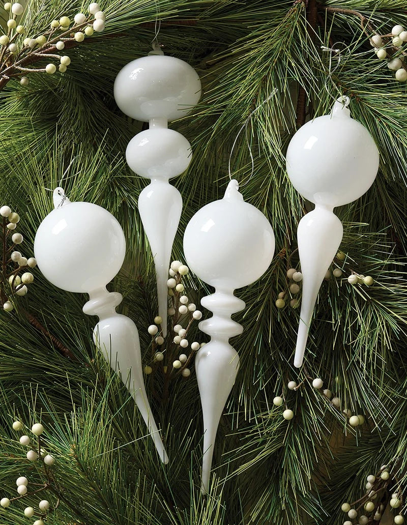 Finial Glass Ornament Set - White - Large