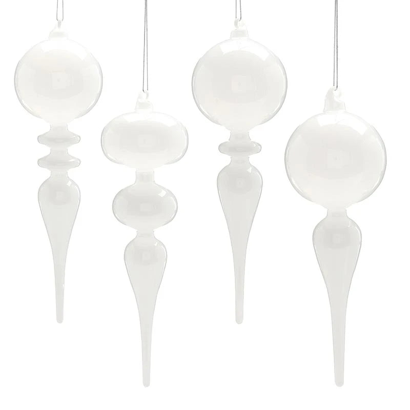 Finial Glass Ornament Set - White - Large