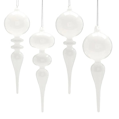 Finial Glass Ornament Set - White - Large