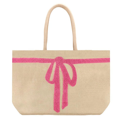 Luxe Burlap Tote - Pink Bow
