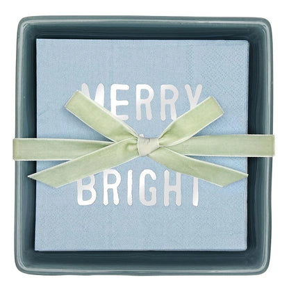 Face to Face Ceramic Tray + Napkins - Merry &amp; Bright