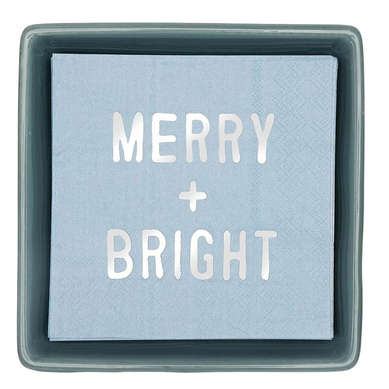 Face to Face Ceramic Tray + Napkins - Merry &amp; Bright