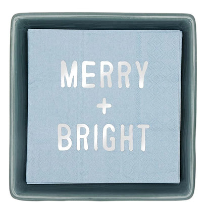 Face to Face Ceramic Tray + Napkins - Merry &amp; Bright