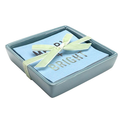 Face to Face Ceramic Tray + Napkins - Merry &amp; Bright