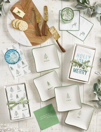Face to Face Ceramic Tray + Guest Napkins - Holly Jolly