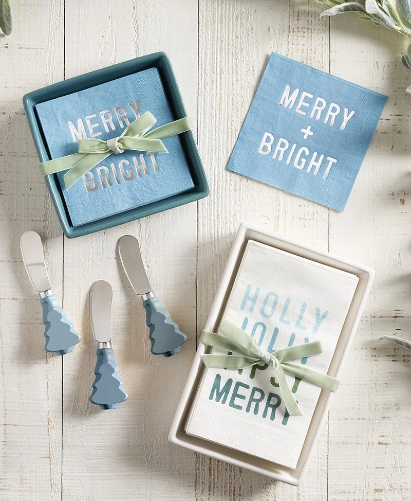 Face to Face Ceramic Tray + Guest Napkins - Holly Jolly