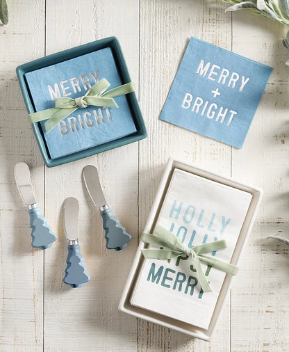 Face to Face Ceramic Tray + Guest Napkins - Holly Jolly