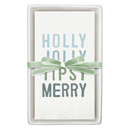 Face to Face Ceramic Tray + Guest Napkins - Holly Jolly