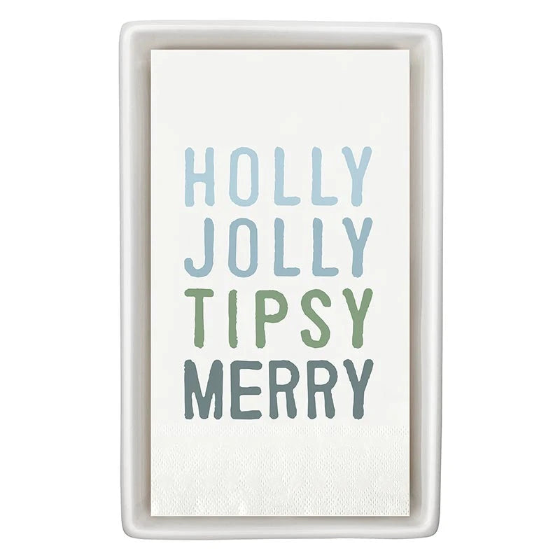 Face to Face Ceramic Tray + Guest Napkins - Holly Jolly