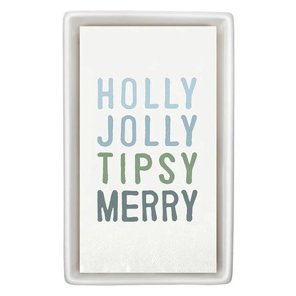 Face to Face Ceramic Tray + Guest Napkins - Holly Jolly