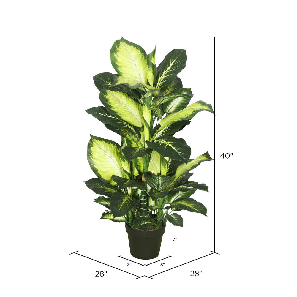 40" Artificial Green and White Dieffenbachia