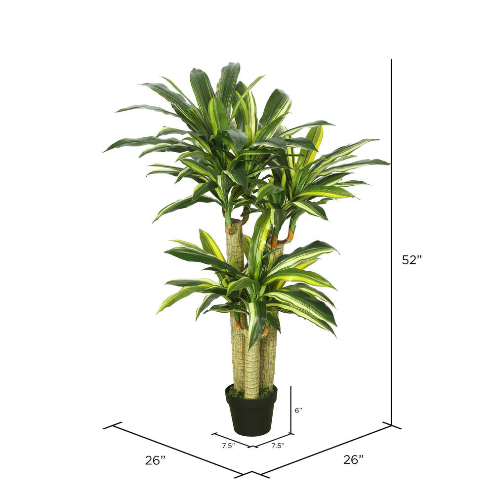 52" Artificial Potted Green and Yellow Real Touch Dracaena Tree