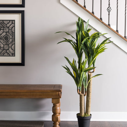 52" Artificial Potted Green and Yellow Real Touch Dracaena Tree