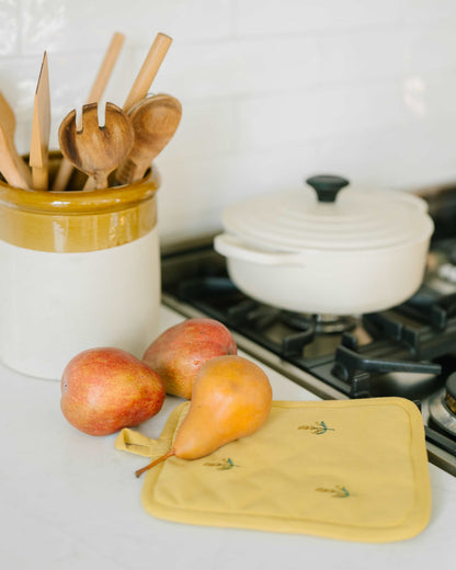Yellow Embroidered Pot Holder