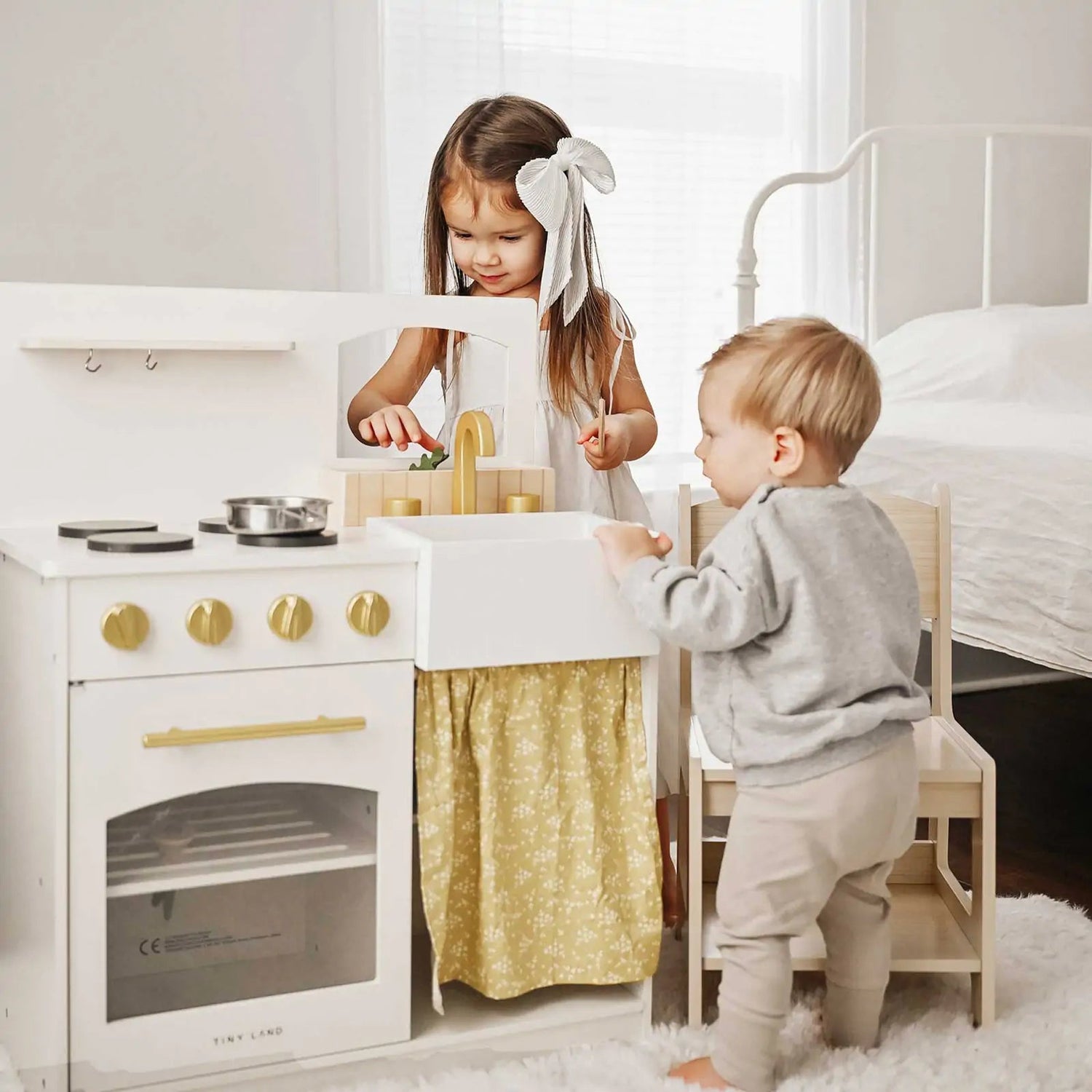 Tiny Land® Wooden Play Kitchen for Toddlers - Honey Kitchenette Pretend Cooking Set