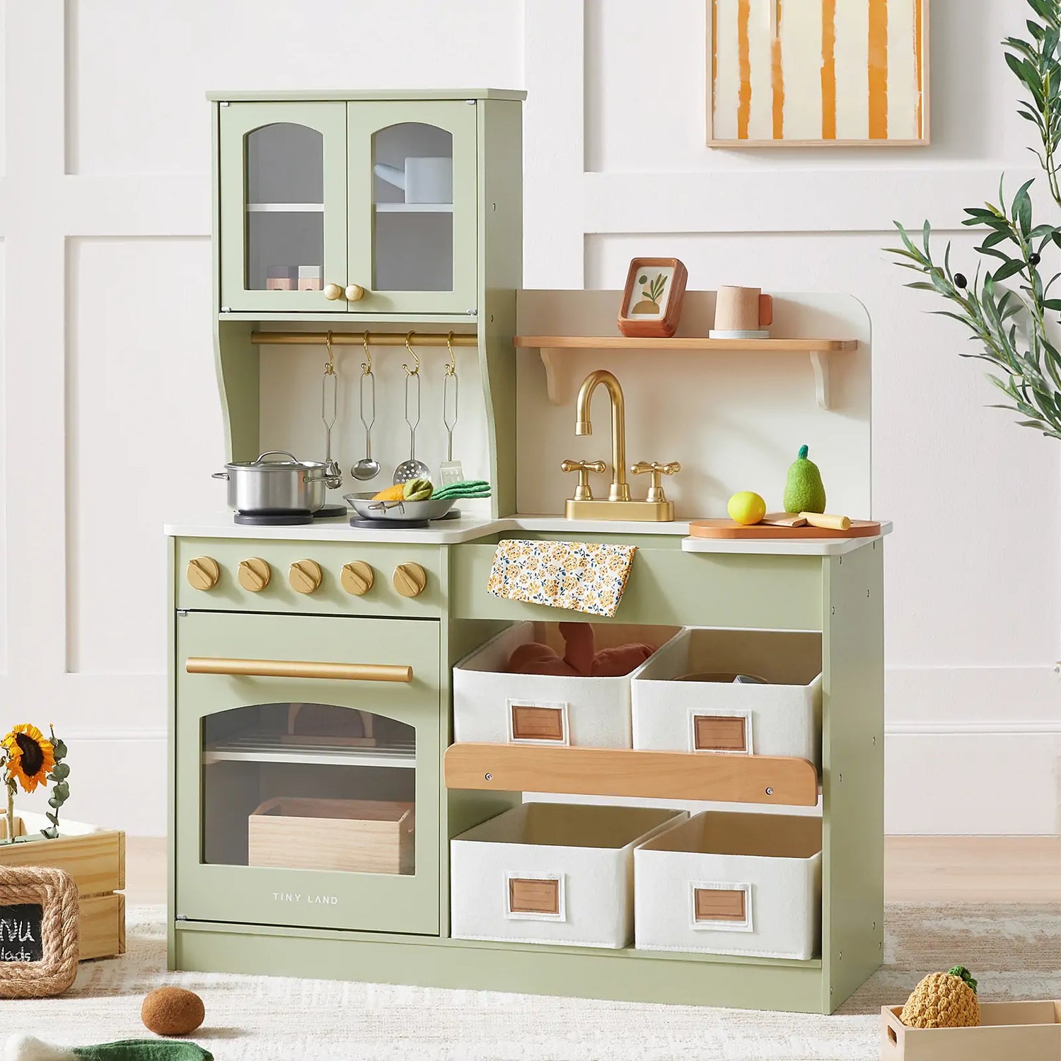 Tiny Land® Pretend Play Kitchen for Toddlers - Serenity Wooden Kitchen – Green