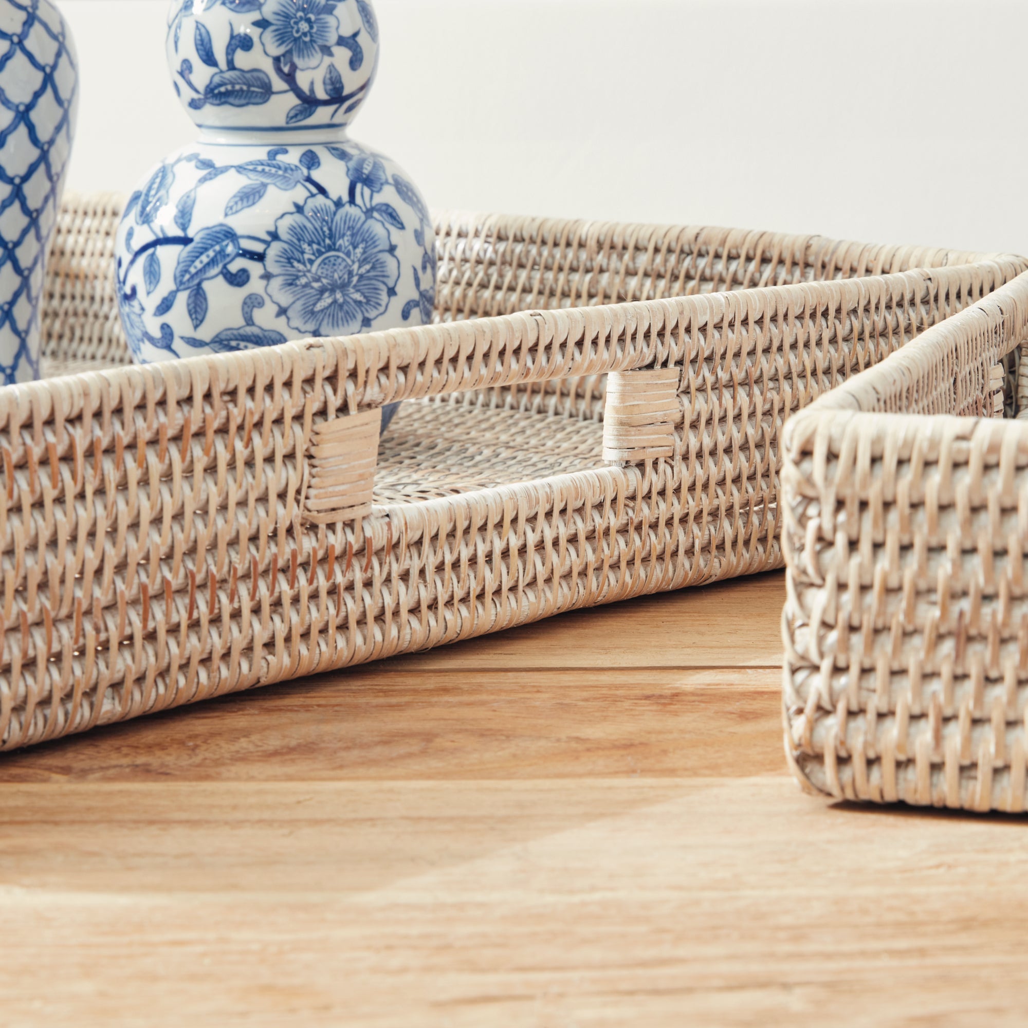 Burma Rattan Ottoman Trays, Set of 3- Whitewash