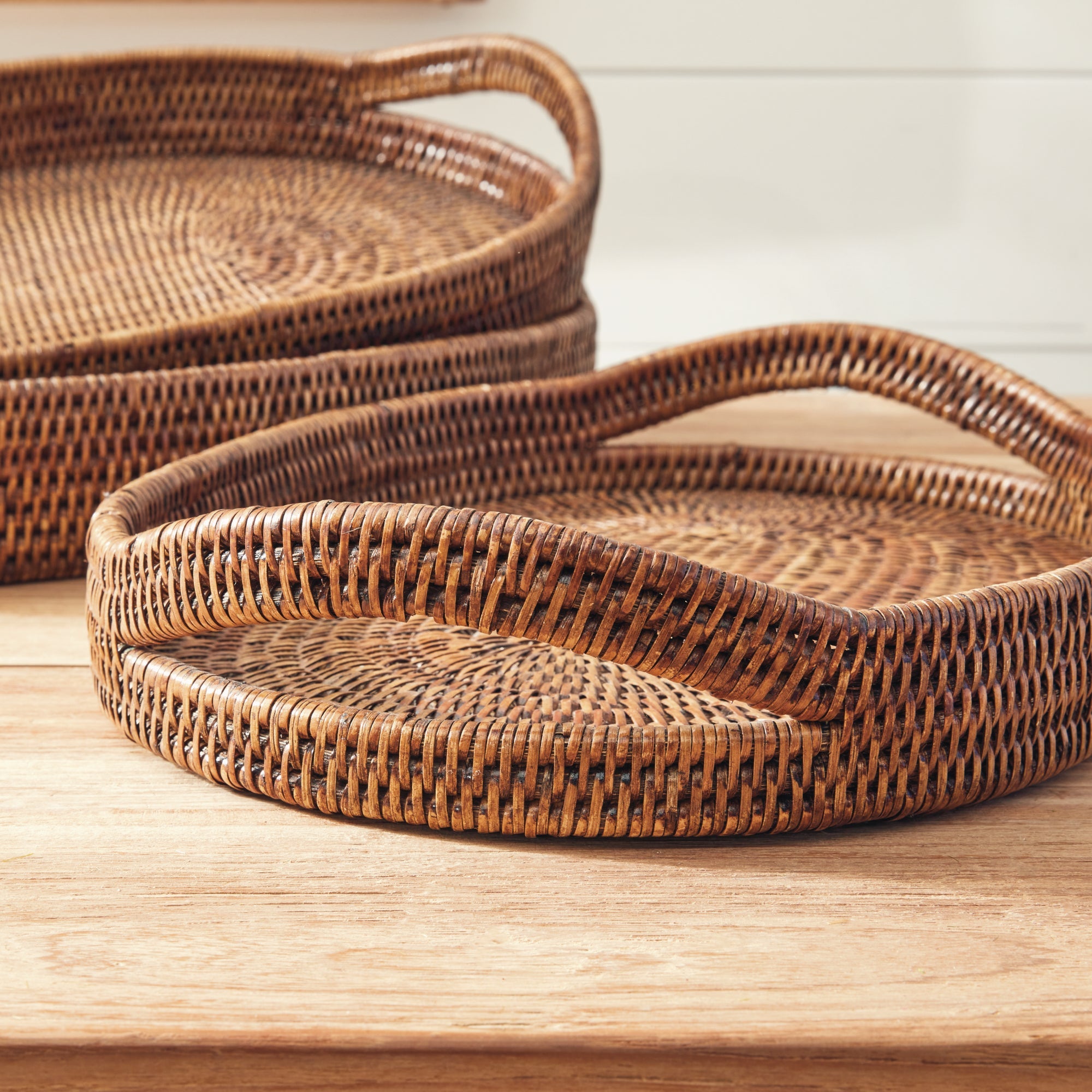 Burma Rattan Oval Serving Trays, Set of 3- Warm Brown