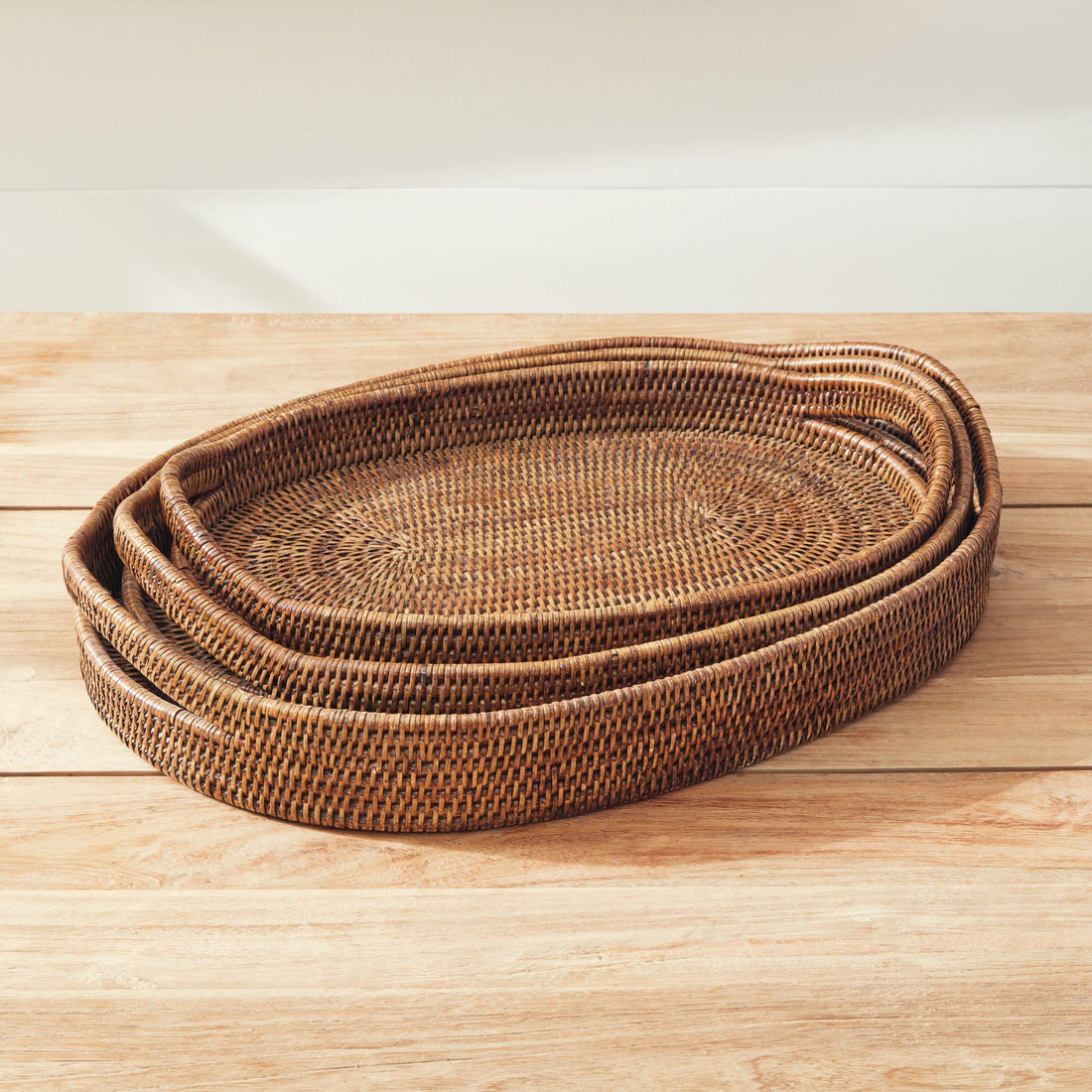 Burma Rattan Oval Serving Trays, Set of 3- Warm Brown