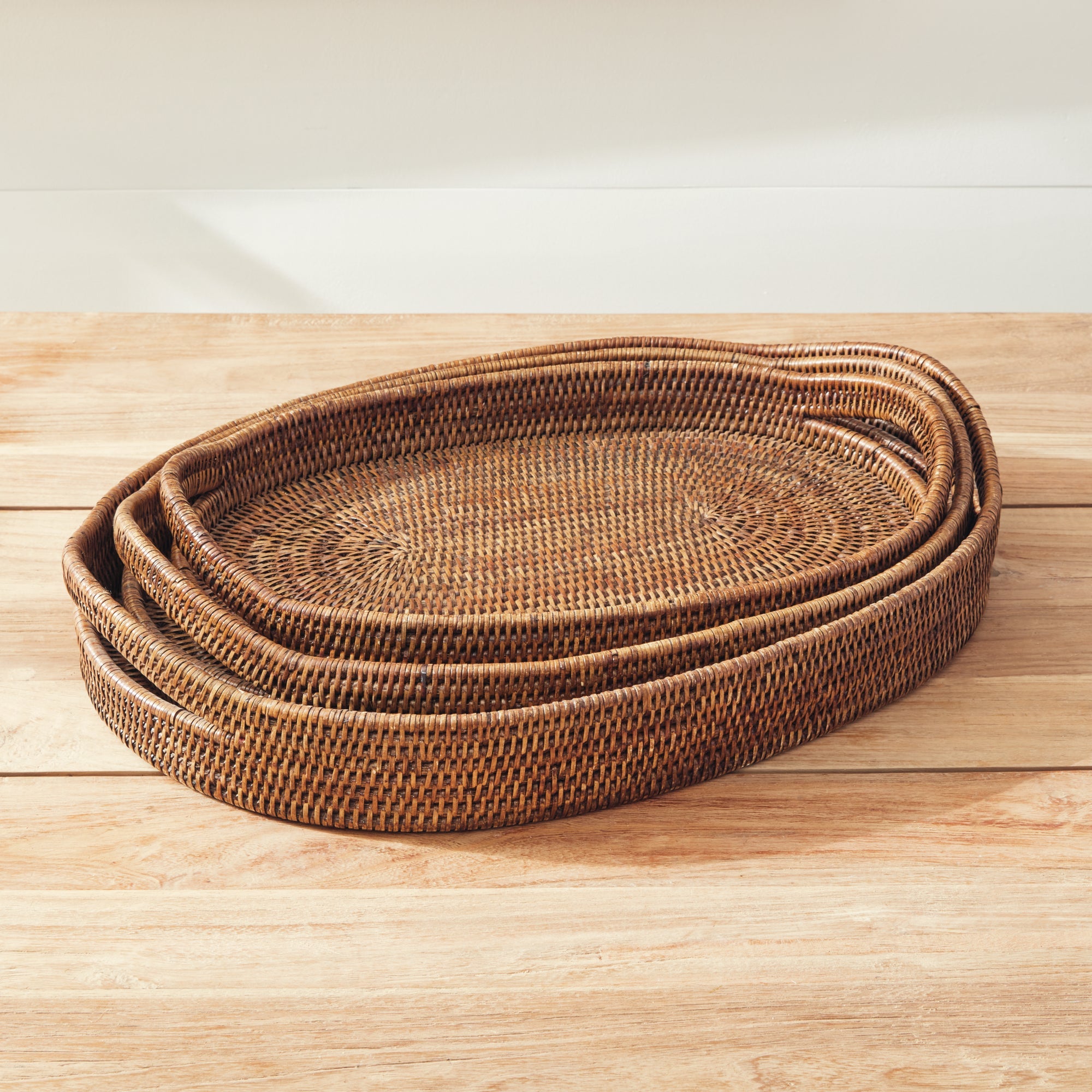 Burma Rattan Oval Serving Trays, Set of 3- Warm Brown