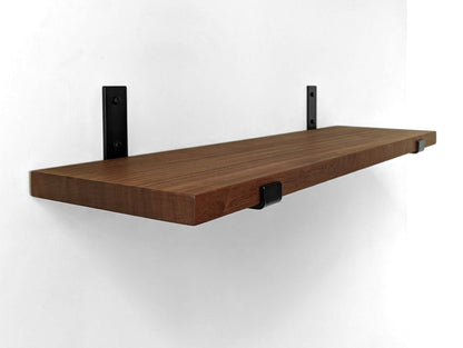 Thick Oak Shelf with Black Steel J Brackets