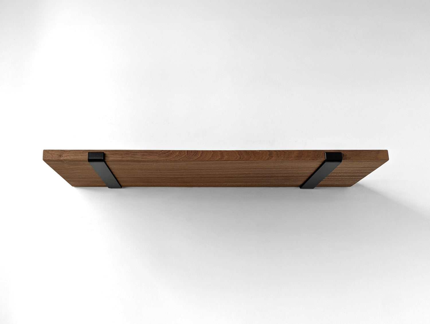 Thick Mahogany Shelf with Black Steel J Brackets