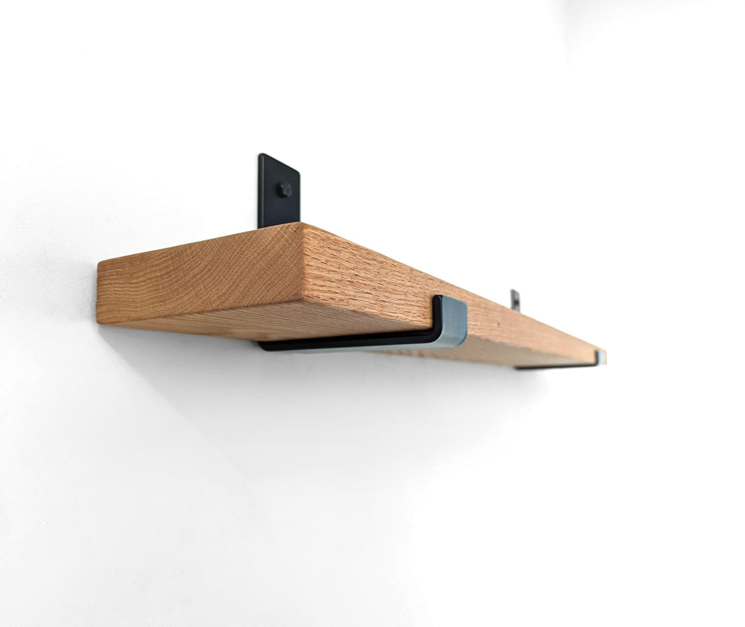 Thick Oak Shelf with Black Steel J Brackets
