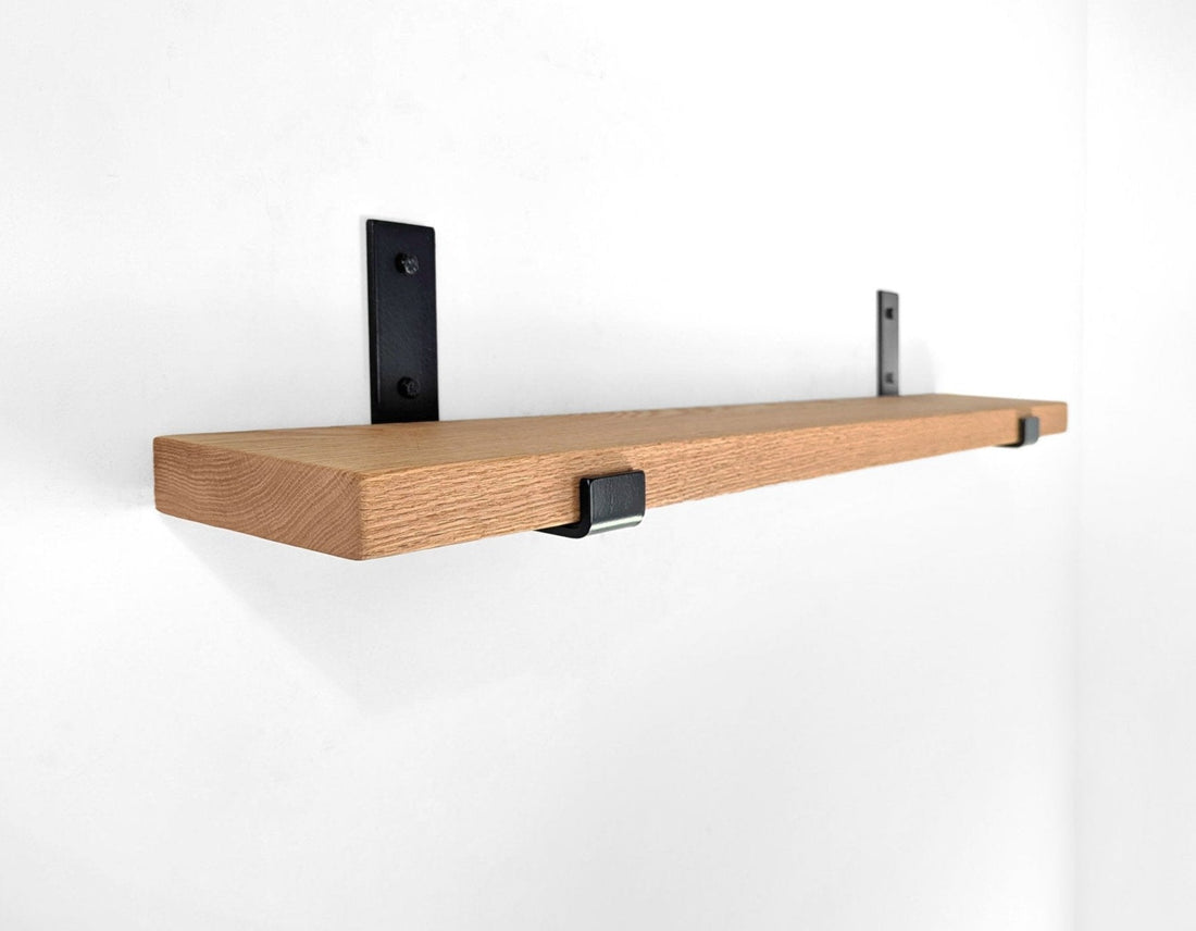 Thick Oak Shelf with Black Steel J Brackets