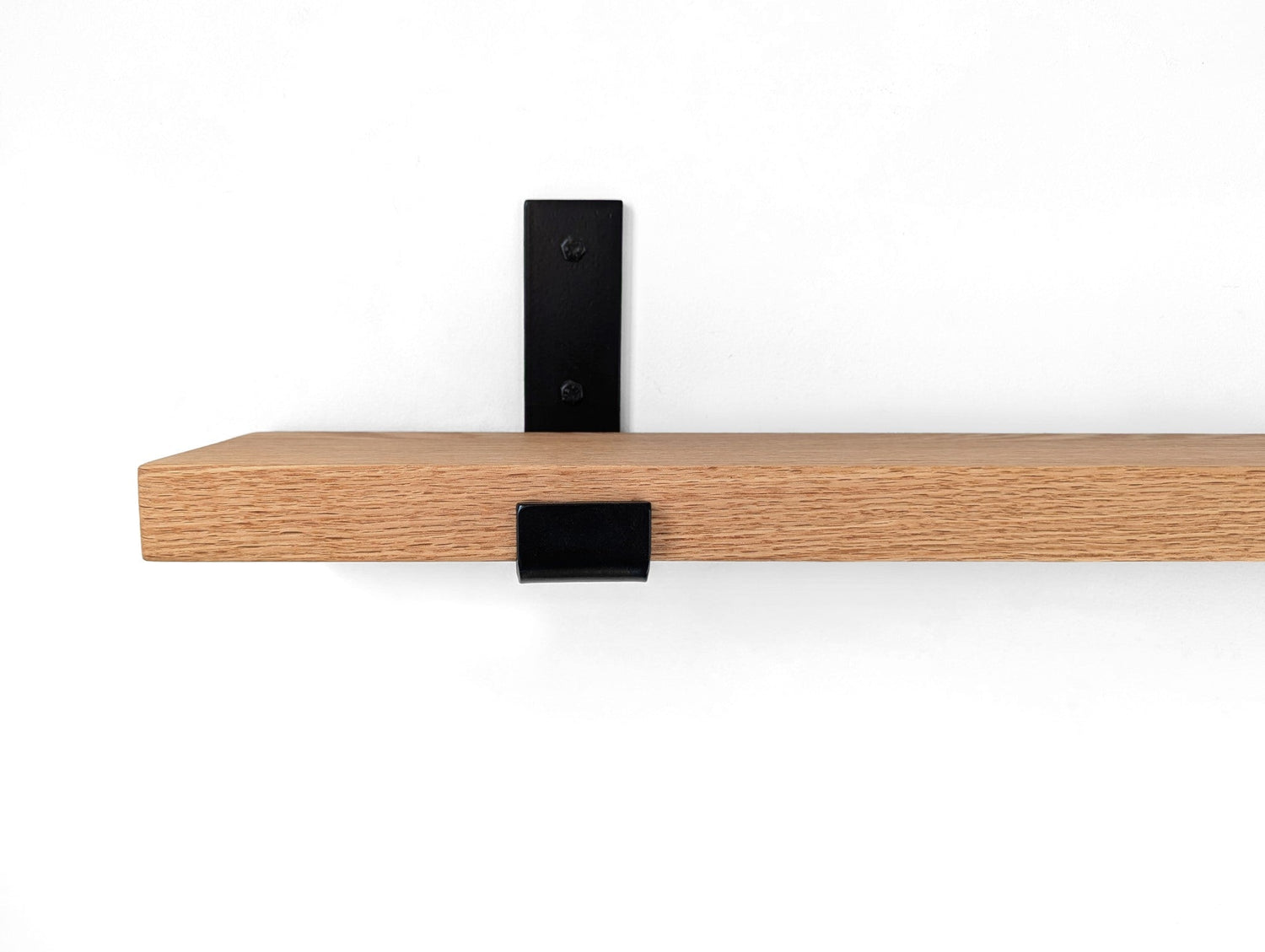 Thick Oak Shelf with Black Steel J Brackets