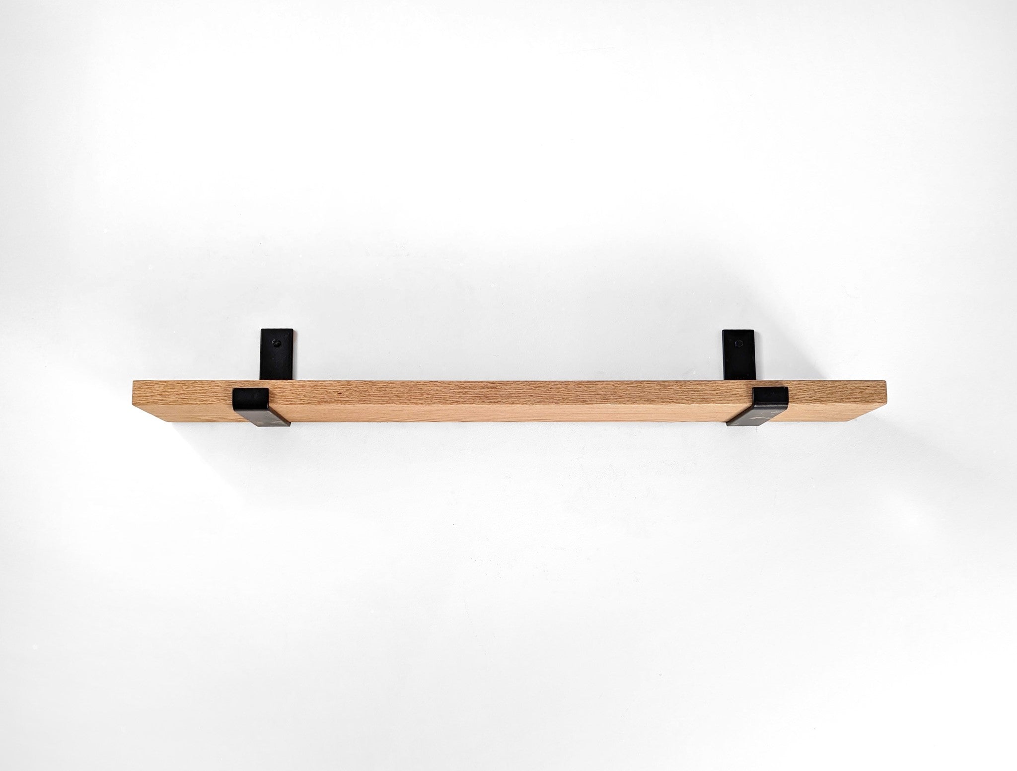 Thick Mahogany Shelf with Black Steel J Brackets