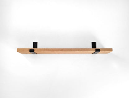 Thick Mahogany Shelf with Black Steel J Brackets