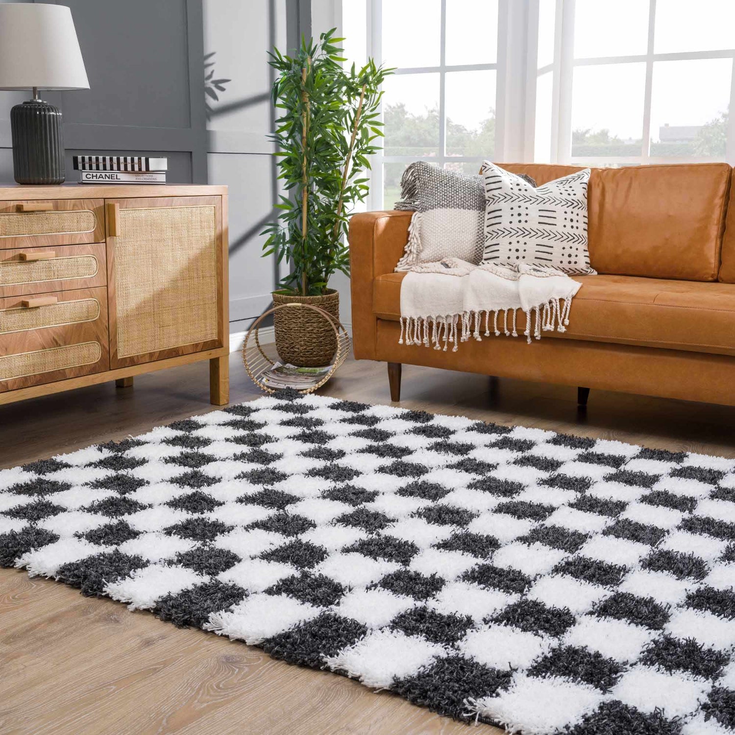 Atira Black &amp; White Checkered Area Rug