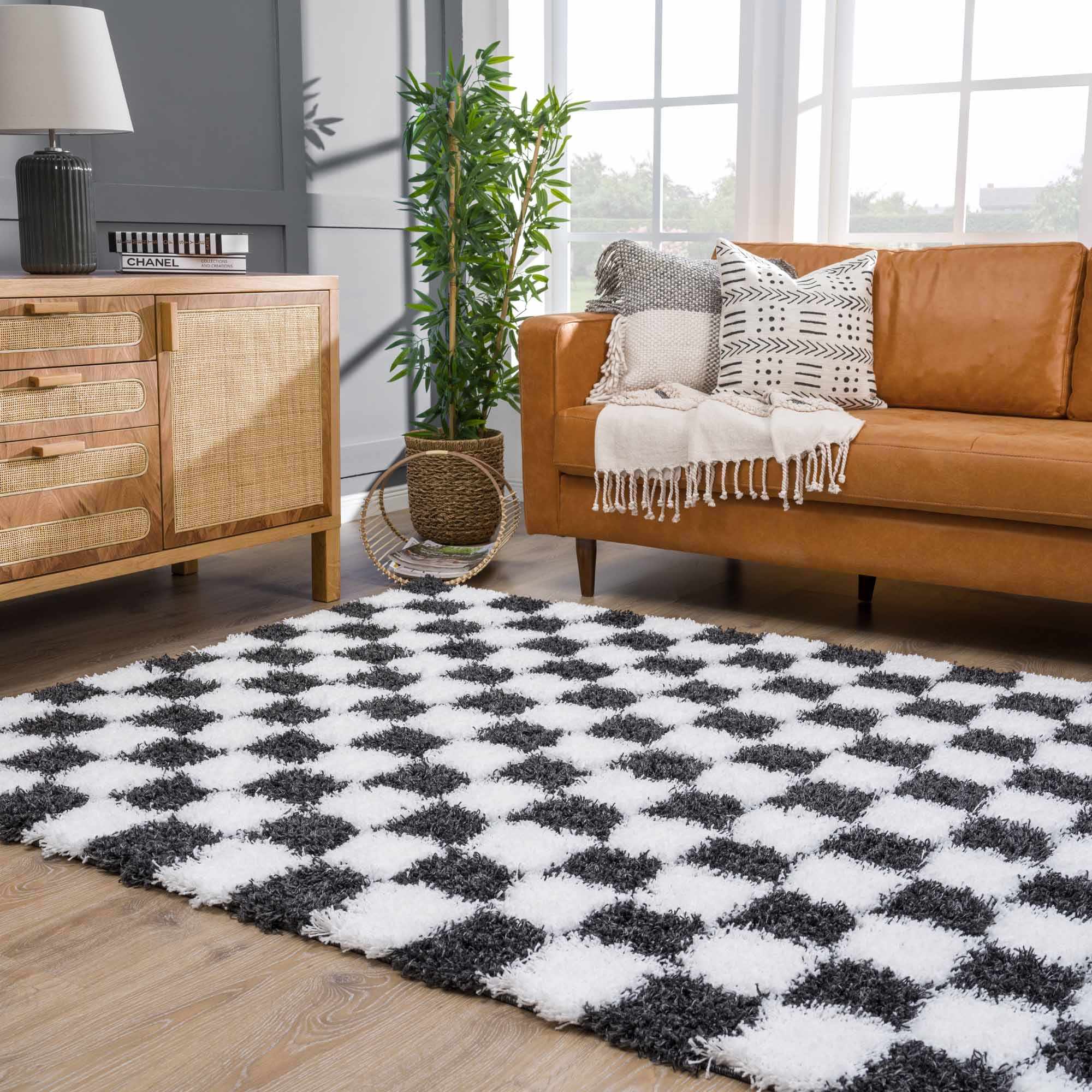 Atira Black &amp; White Checkered Area Rug