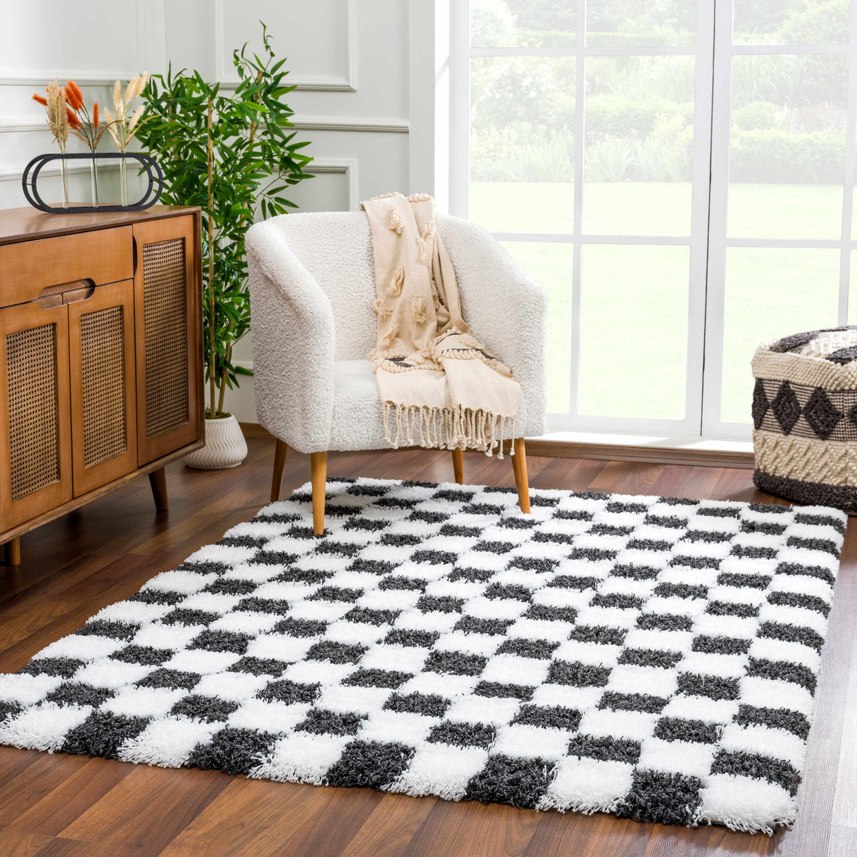 Atira Black &amp; White Checkered Area Rug