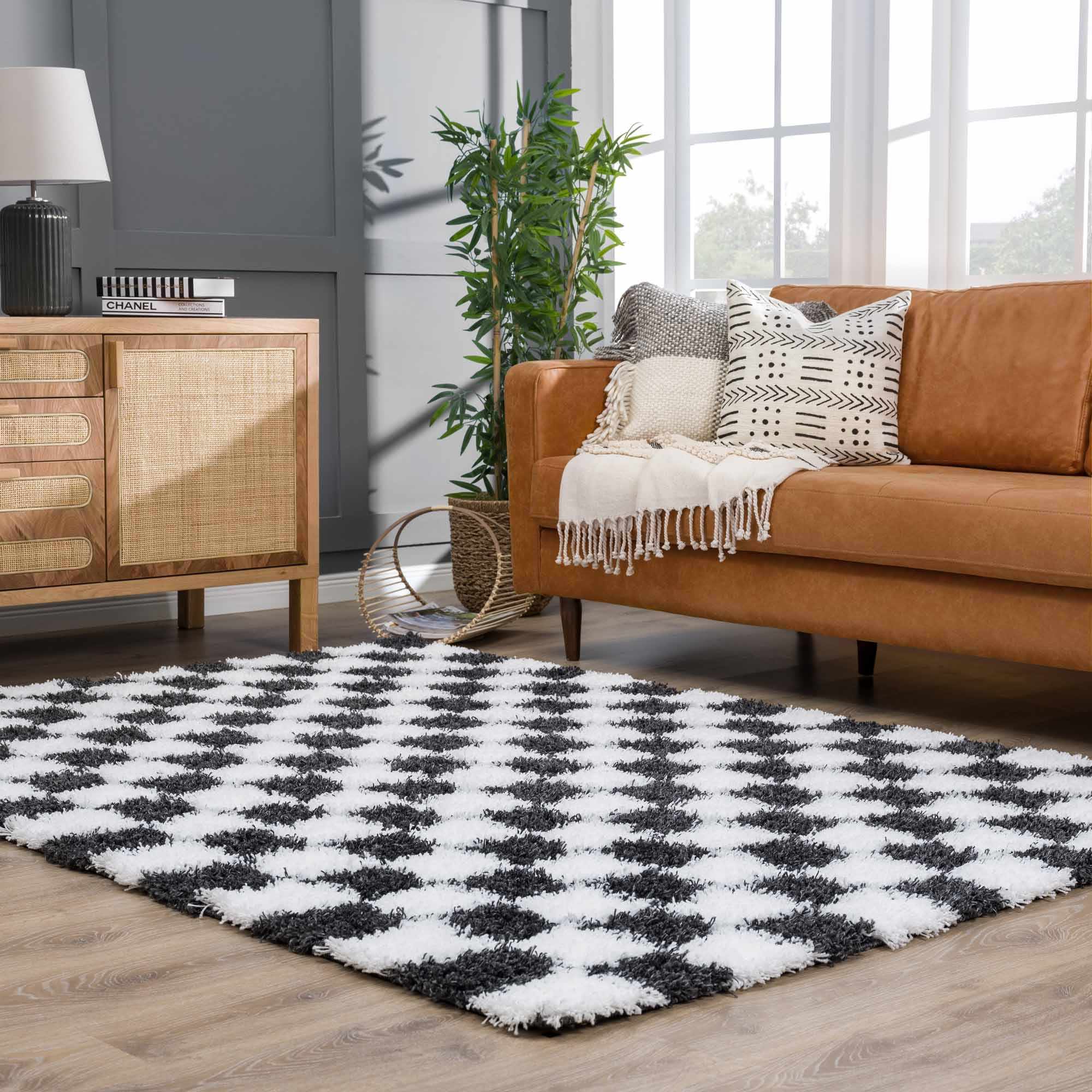 Atira Black &amp; White Checkered Area Rug