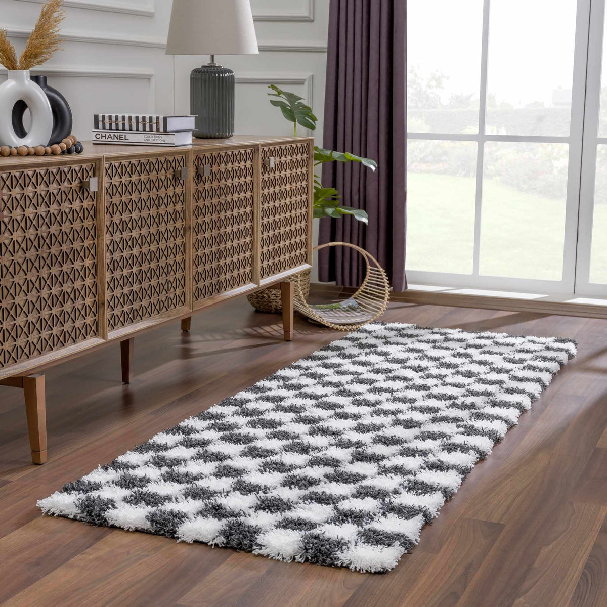 Atira Black &amp; White Checkered Area Rug