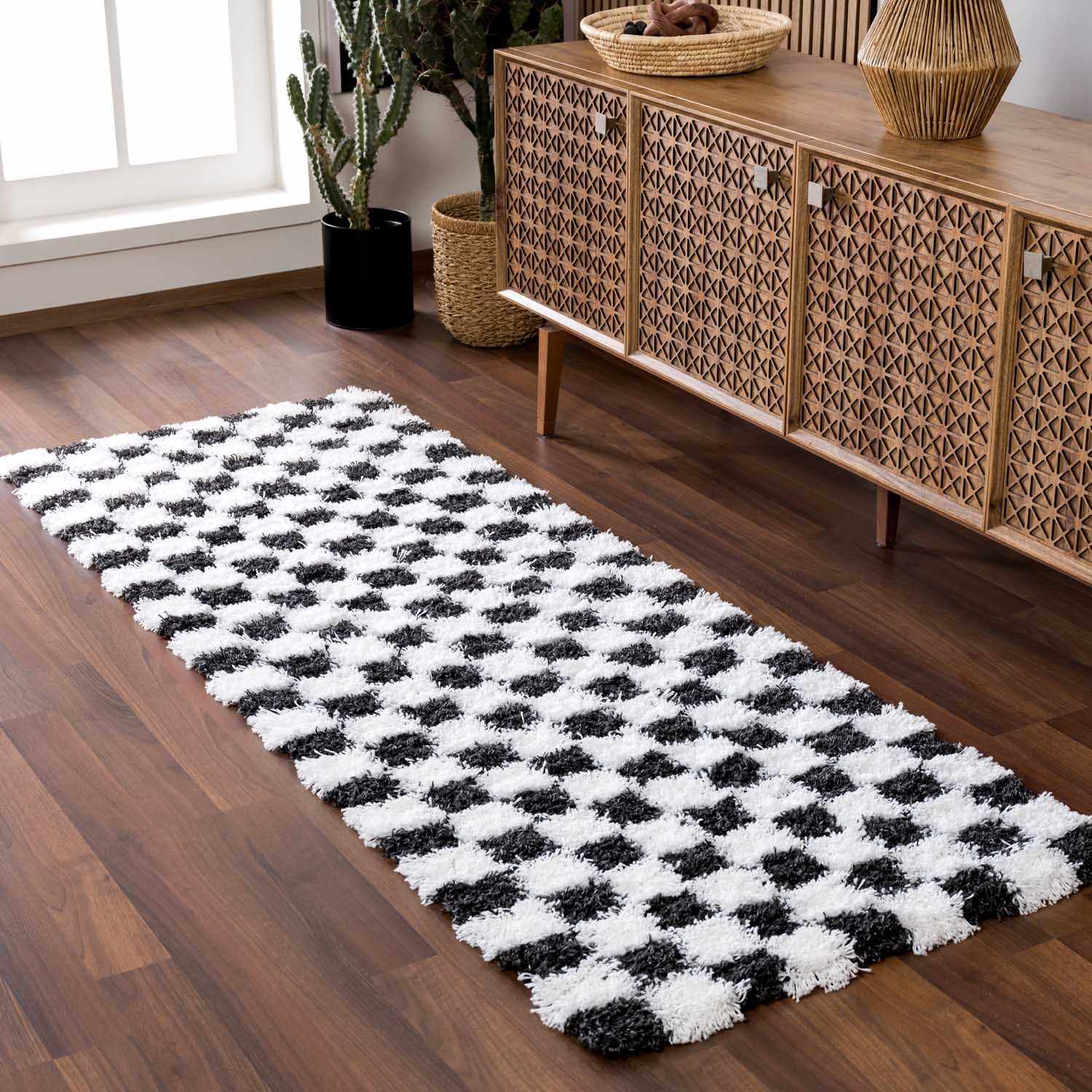 Atira Black &amp; White Checkered Area Rug