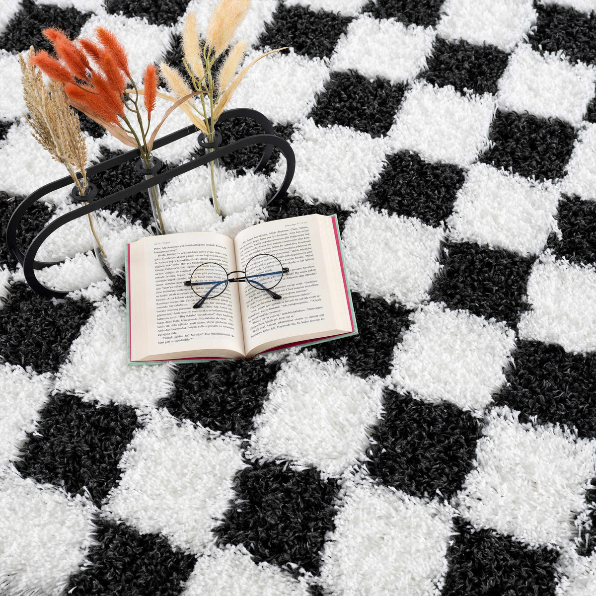 Atira Black &amp; White Checkered Area Rug