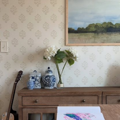 Afton Block Print in White