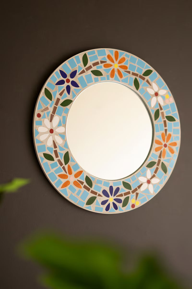 Round Mosaic Tile Flower Mirror