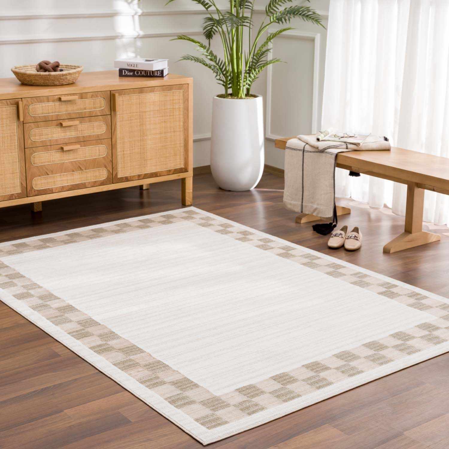 Azrika Beige Checkered Washable Rug - Clearance