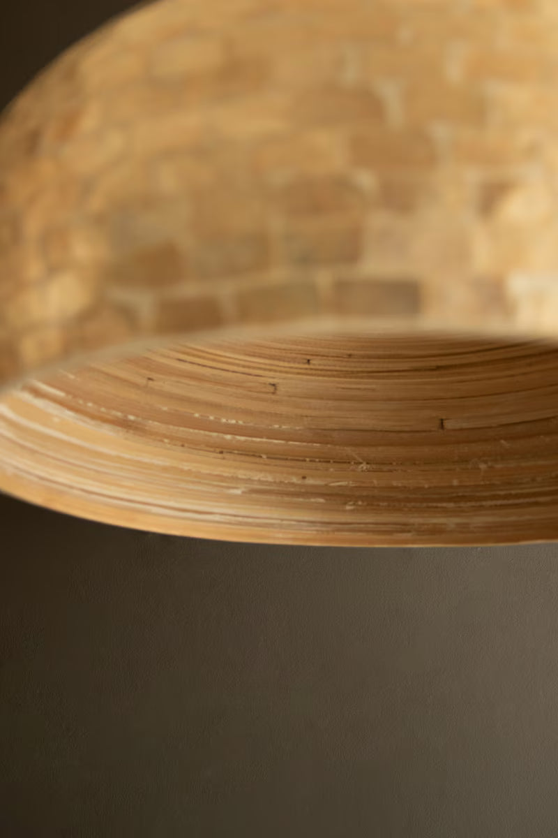 Dome Spun Bamboo Pendant Light with Neutral Capiz Shell Detail